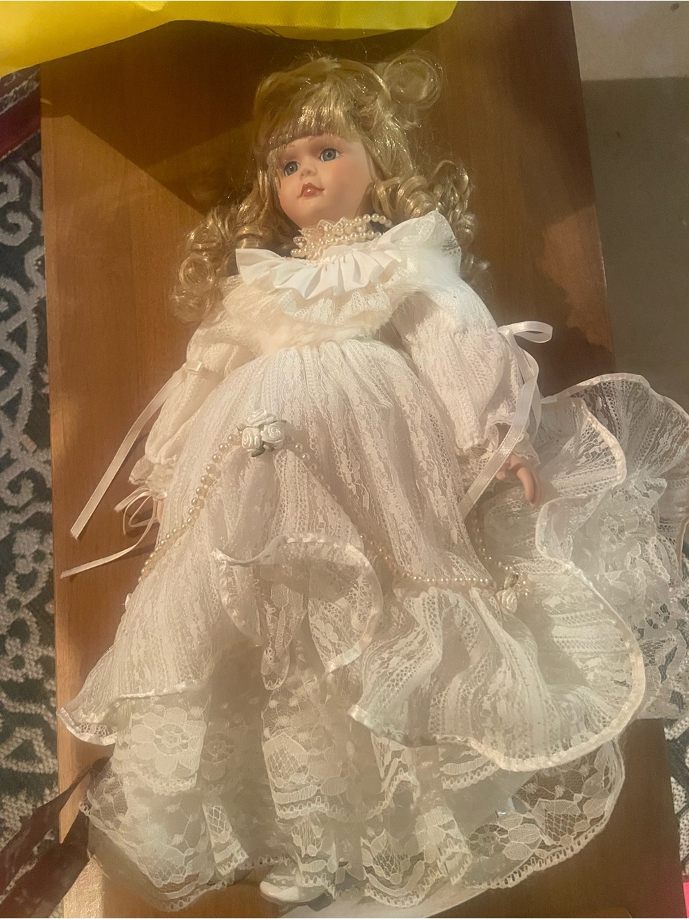 Porcelain Collector Doll in White Lace Dress